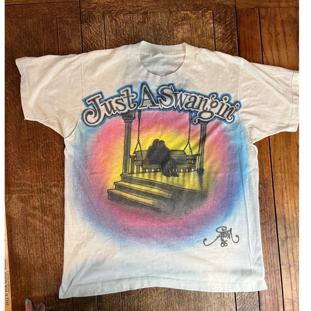 Vintage 80s airbrush t-shirt single stitch porch swing county fair short sleeve